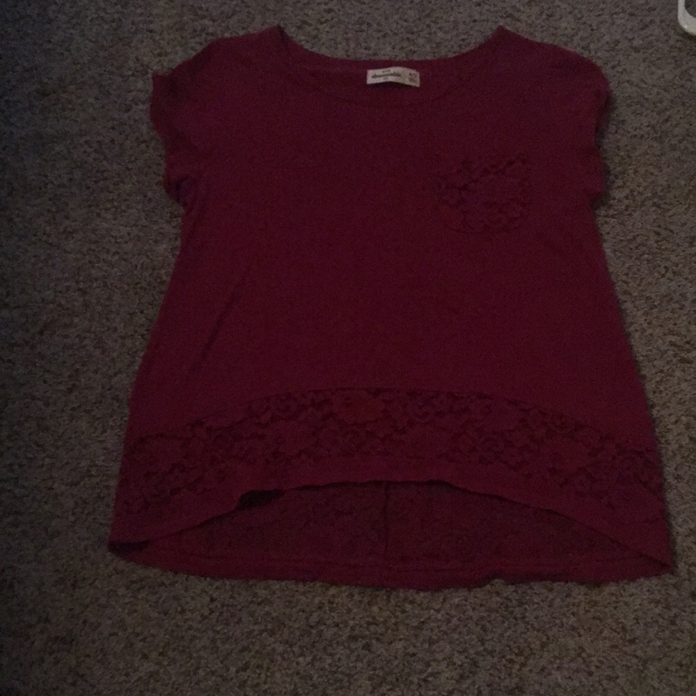 Abercrombie maroon flowy shirt with lace at bottom
